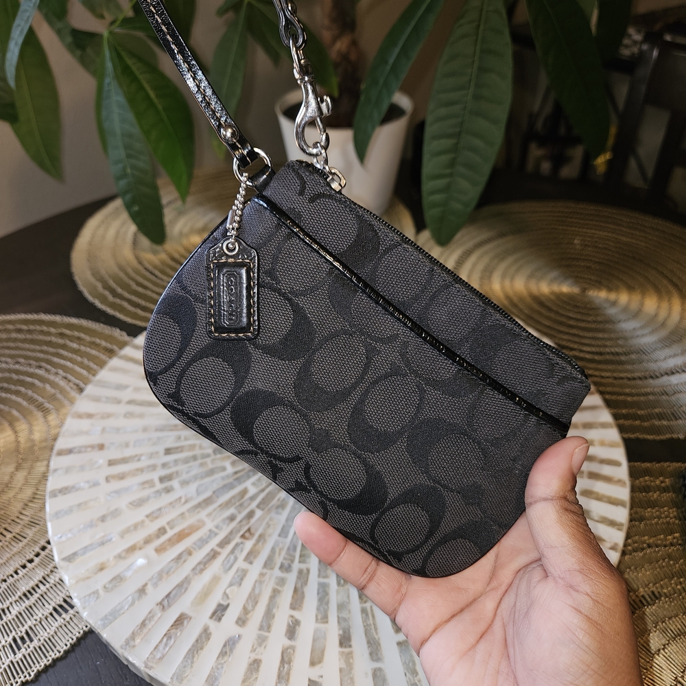 Coach Signature Black and Gray Wristlet